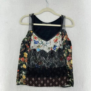 Zara Lace Top Blouse Women's Sz M Black Floral Diamond Pattern Sleeveless Casual